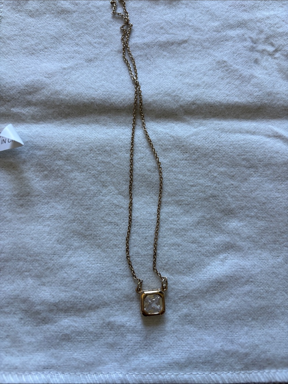 Gold-Tone Necklace with Square Clear Crystal Pendant